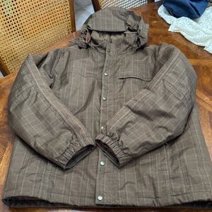 Lands' End Brown Checkered Men's Puffer Jacket